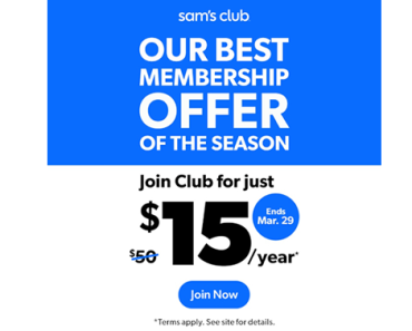 Ends soon! The BEST Membership Offer of the Season! Join Sam’s Club for just $15.00! Ends soon! The BEST Membership Offer of the Season! Join Sam’s Club for just $15.00!