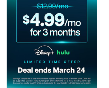 The Disney+, Hulu Bundle is BACK with $4.99 a Month for 3 Months! The Disney+, Hulu Bundle is BACK with $4.99 a Month for 3 Months!
