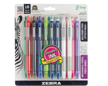 Zebra Pen Z-Grip Retractable Ballpoint Pen and Mechanical Pencil Set, Assorted Ink Colors,18-Pack – Just $3.51!